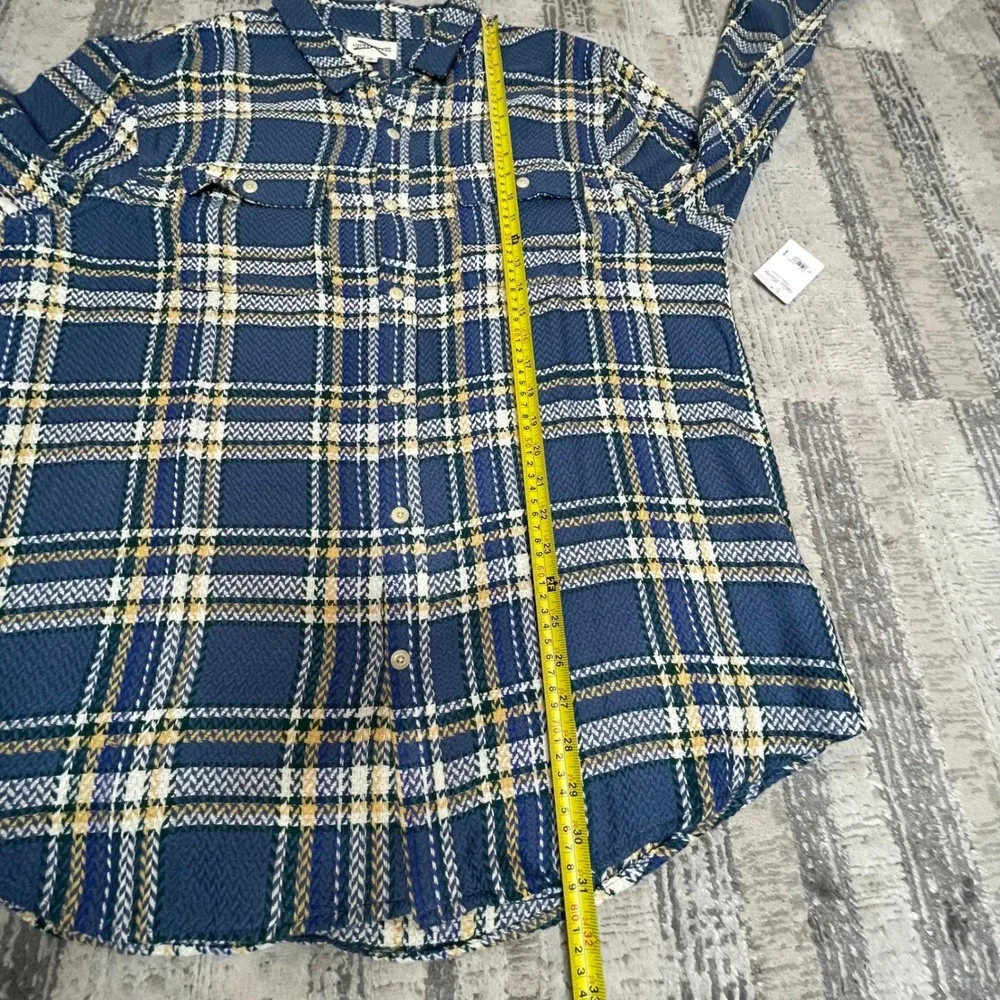 NEW Lucky Brand Mens XL Blue Herringbone Flannel Humboldt Utility Shirt Long Sle